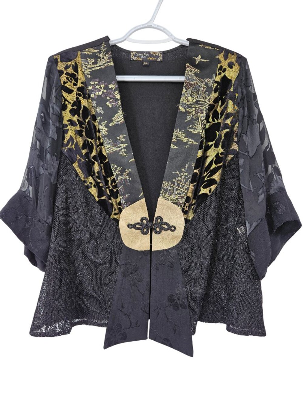 Vintage Spencer Alexis Mixed-Media Kimono Jacket Black Gold Women's L Whimsigoth